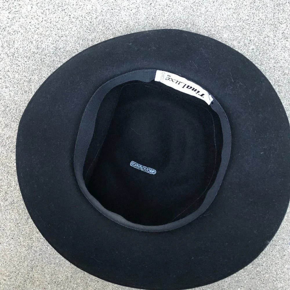 TINA LUXE Commodore Floral Wide Brim Fedora Hat Women's Black 100% Wool Cap‌‌